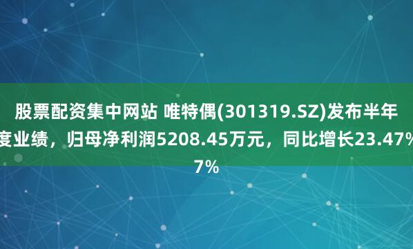 股票配资集中网站 唯特偶(301319.SZ)发布半年度业绩，归母净利润5208.45万元，同比增长23.47%